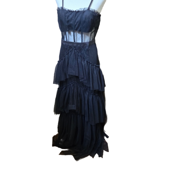 Black tiered Maxidress with Spaghetti Straps - Picture 1 of 4